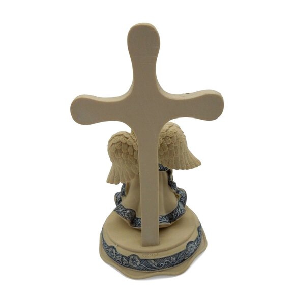 SARAH'S ANGELS 2004 Angel Figurine with Cross by Cheri Lane Beige & Blue 6" Tall - Picture 8 of 10